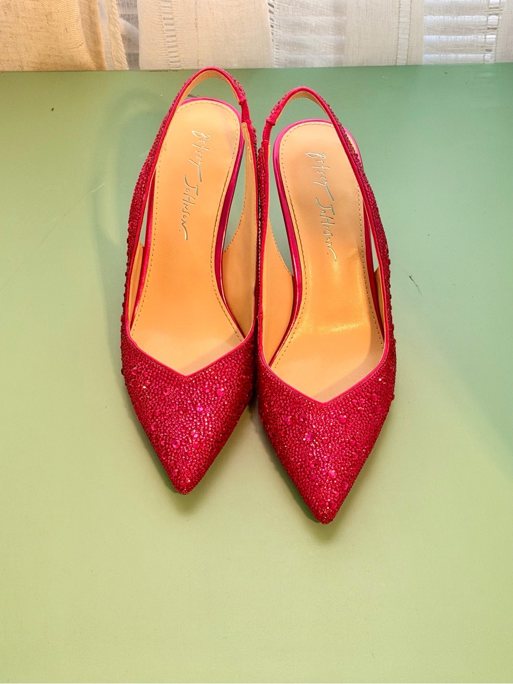 Betsey Johnson Fuchsia Rhinestone Slingback Heels